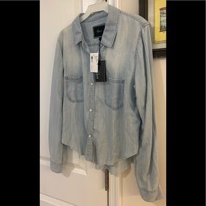 NWT RAILS Button Denim Tencel Raw Edge Cropped Top